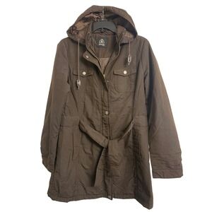 Burton of London Brown Hooded Snowboard `Outdoor Parka Jacket Belted Size Medium